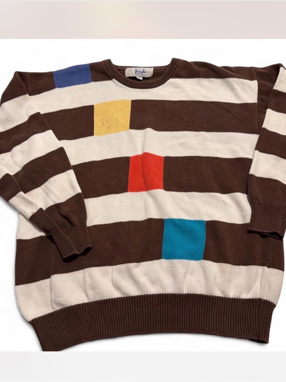 Vintage Pringle of Scotland Colorblock Striped Knit Crewneck Sweater